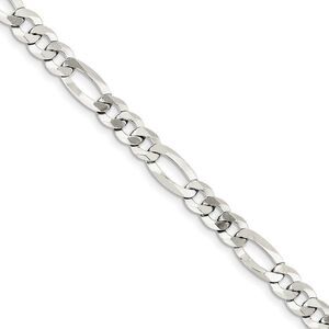 7mm Sterling Silver Flat Figaro Chain Bracelet, 8 Inch